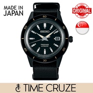 [Time Cruze] Seiko Presage Japan Made SRPH95J1 1960s Style Black Leather Strap Full Black Men Watch 