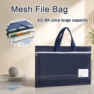 Mesh Zipper Document Bag A3 A4 File Organizer Thick Nylon Storage Pouch Beg Fail Sekolah