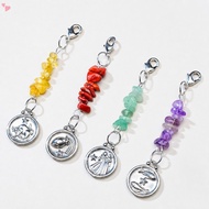 12 Zodiac Sign Keychain Natural Crystal Chip Handmade Metal Key Charm Lobster Clasp Bag Purse Backpa
