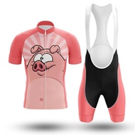 Cartoon Pink Pig Jersey Set for Men, Outdoor Sports Clothing, Bike Clothes, Breathable MTB Bicycle Cycling Suit, Summer
