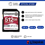 KINGSTON SDR2V6 SD MEMORY CARD CANVAS REACT PLUS V60 CLASS 10, UHS-II, U3 for 4K CAMERAS (128GB/256G