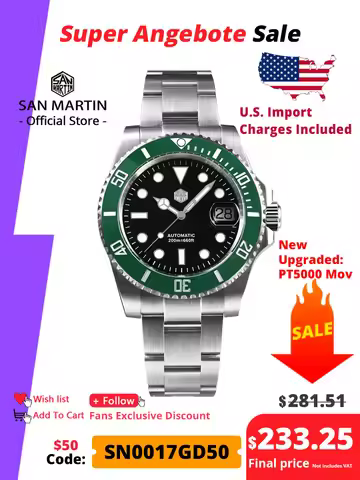 San Martin New 40mm Water Ghost Diver Watch Men Luxury NH35 PT5000 Automatic Mechanical Watch Sapphi
