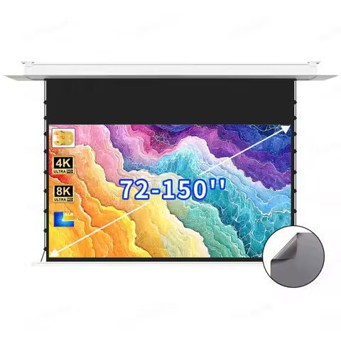 Max Size 150‘’ ALR Motorized Ceiling Recessed Projector Screen Electric Tab-Tensioned Projector Scre