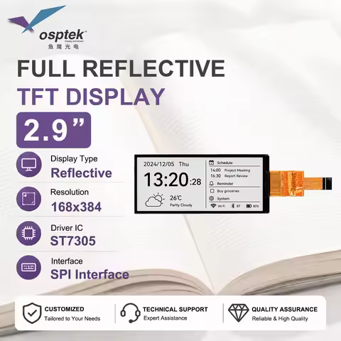 Osptek 2.9" SPI Reflective LCD Module 168x384, No Backlight Ultra Low Power ST7305 Display for DIY/A