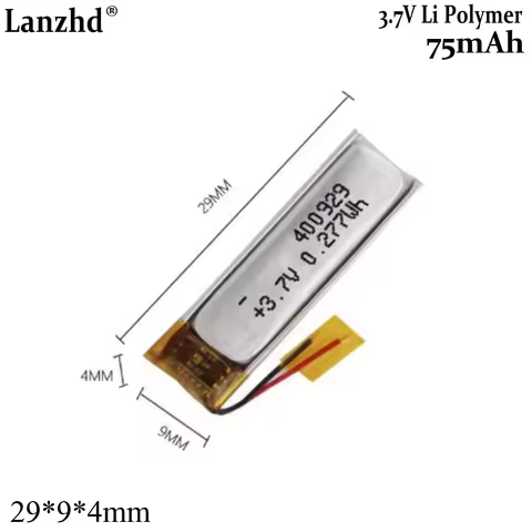 3.7V Li Polymer battery 400929 75mah For sports headphones Bluetooth watch VR display projector glas