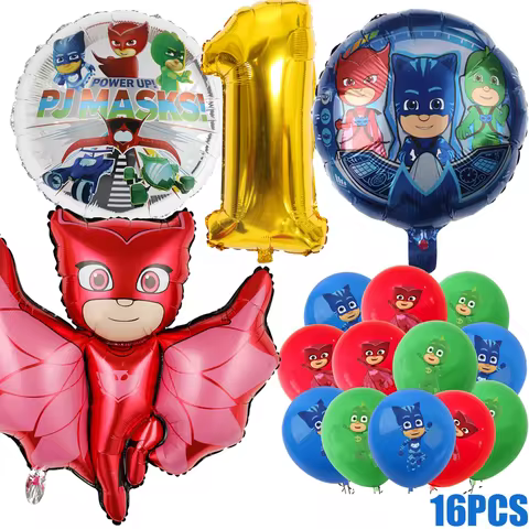 PJ Masks Owlette Birthday Balloons Set Gold Number 0-9 Foil Balloons Latex Balloons Kids Birthday Pa