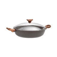 【Sambonet】 RockNRose不沾鍋雙耳平底深鍋28cm-附蓋-岩石黑