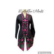 atasan kebaya encim bordir motif bunga big size m-5l tangan panjang - hitam xl