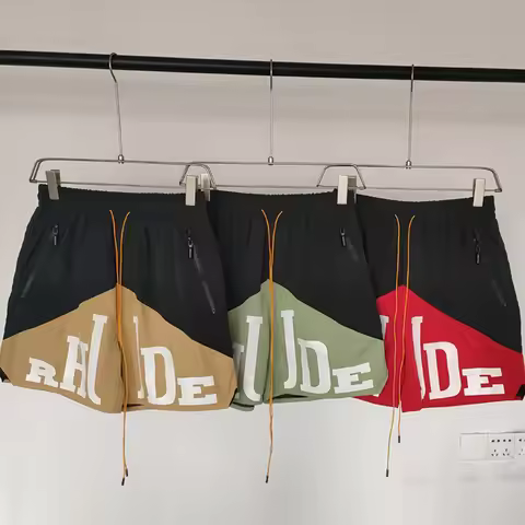 Streetwear Rhude Sports Shorts High Quality Multi-color Patchwork Loose Breathable Casual Shorts