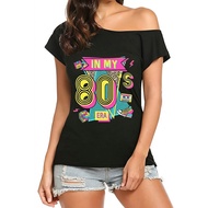 80s Outfit for Women 80's Theme Party Disco Shirt Vintage 80s Neon Off Shoulder Shirts Retro 90s Top