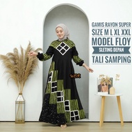 HIJAU WINA CLOTH - Casual Elegant Black Twill Rayon Gamis Malaman List Polka Green Cap M L XL XXL