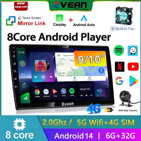 (6+32GB 4G SIM Fan)Evean 10.1"/9" 2din Octa Core Car Radio Android Player Multimedia Player Navigati
