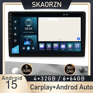 SKAORZN 9inch 10inch 32 64GB android15 support 360camera carplay android auto ips screen wifi FM blu