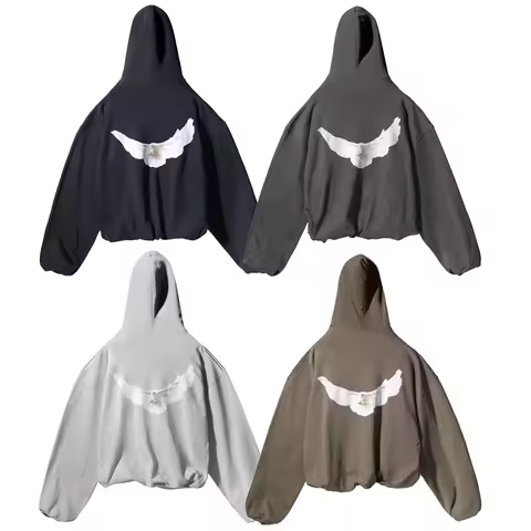 Kanye West Hooded Sweatshirts Men Women Loose Casual Streetwear Peace Dove Wing Print DONDA Pullover