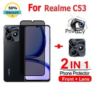 2 in 1 Realme C53 Privacy Screen Protector Anti-Spy Full Coverage Tempered Glass For Realme C55 C35 
