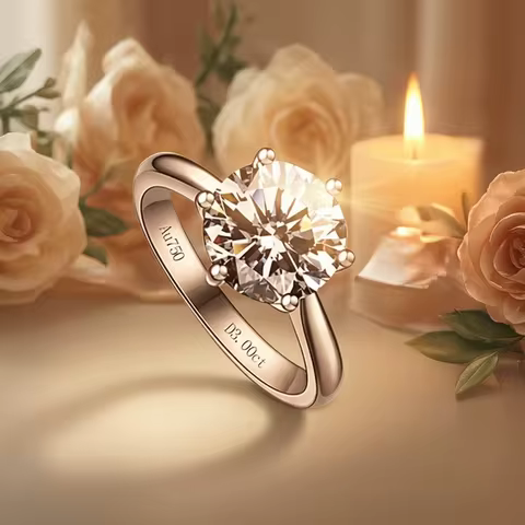 JEWELLWANG 18K Pure Gold Lab Grown Diamond Ring for Women 0.5-3.0ct D VVS Engagement/Wedding/6 Claws