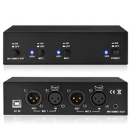 2 Channel 48V Phantom Power Supply 2 XLR Phantom Power with 3.5mm Audio Cable