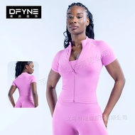 DFYNE Full Matting Quick-Drying Short-Sleeved Zipper Yoga Wear Running Leisure Fitness Sports Outdoo