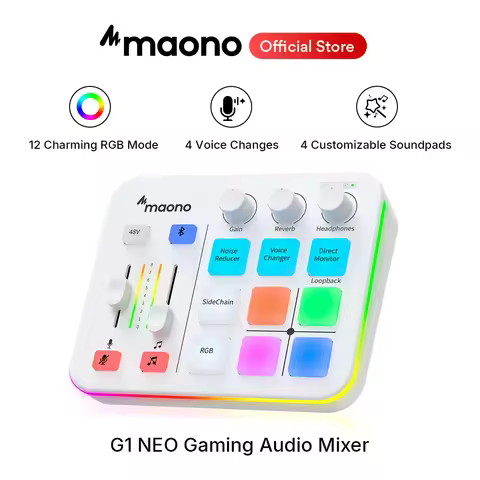 MAONO G1 NEO Gaming Audio Mixer,Streaming 4-Channel Custom Sound Effects RGB with XLR Microphone Int