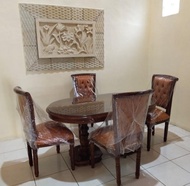 Meja makan kayu jati motif jepara model salina + 4 kursi set