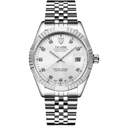 TEVISE Automatic Mechanical Watch for Men with Date Stainless Steel Diamond Fashion Business Casual 