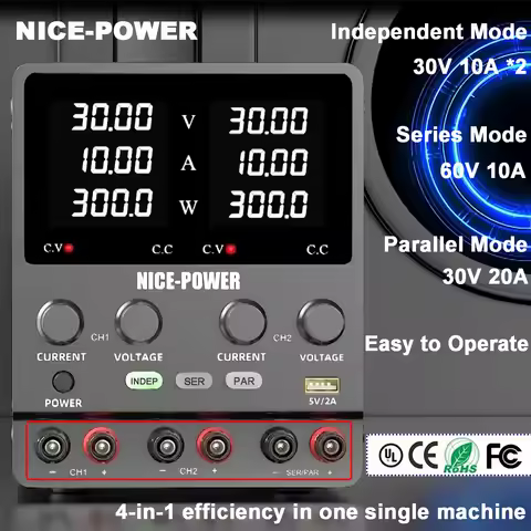 NICE-POWER SPS3010-2KD Dual Power Supply Adjustable 30V 10A 20A Lab Power Source 60V 120V 240V Suppo