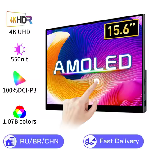 15.6 / 13 Inch 4K OLED Touch Screen Portable Monitor 550Nit USB-C HDMI-Compatible External Gaming Mo