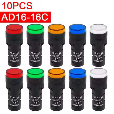 10PCS LED Indicator AD16-16C Panel Mount Signal Power Indicator AC DC 12V 24V 110V 220V 380V 16mm Li