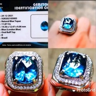 Gemstone Ring Blue Topaz Ring with Crystal Bottom Cutting + SGR Lab Memo