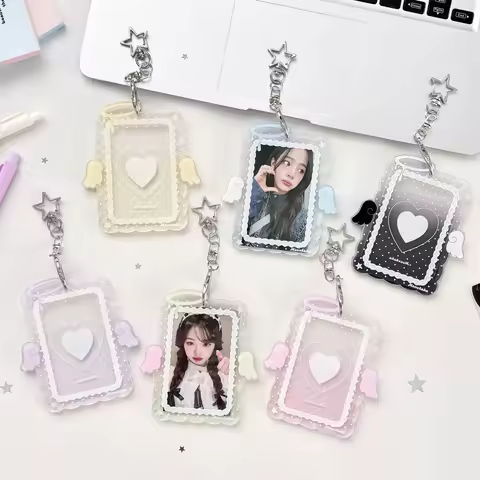 Candy Color Angel Wing Photocard Holder Keychain Photo Card Holders 2.2x3.2 Inch ID Badge Holder Car