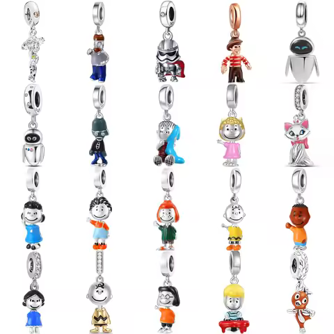 MINISO NPEANUTS@ Snoopy Lucy Sally Linus Marcie Patty Character 925 Silver Charm Fit Bracelet For Wo
