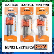 L Key Set 9 Pcs Flat-star Flat-Ball Star-star / Long Neck Hex Key Wrench 9 Pcs KODAI