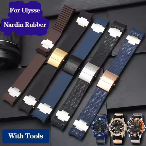 22mm Curved End Silicone Rubber Strap for Ulysse Nardin Watchband 263 DIVER Waterproof Metal Watch B