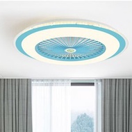 DDS - 現代吸頂電風扇吊燈（藍色款-無極調光-遙控-智能款）#N270_009_443