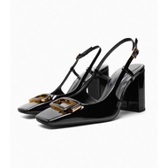 Zara's Home 2023 Summer New Style Women's Shoes Black Beige Ornaments Inlaid Thick Heel Open Heel Fashion Shoes Women