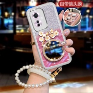 Ready Stock Casing for OPPO Reno11 F 5G OPPOReno11F Reno11F Reno 11 F Bling Shiny Phone Case with 3D Flowers Mirror + Pearl Bracelet Strap TPU Silicone Softcase Girls Cover