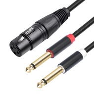 3-Pin XLR Female to Dual 6.35mm Mono Audio Cable TS 1/4 Jack Stereo Aux Cord 6.35 mm Plug to XLR Mal