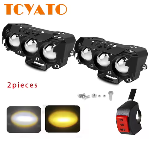 Car Work LIghts Motorcycle LED Dual Color Mini Lens Headlight Driving Light Fog Lamps Motorcycle Hea