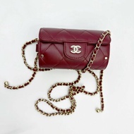 CHANEL Jewel Card Holder with chain 羊皮圓筒型迷你袋