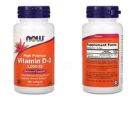 Now Foods Vitamin D3 1000 IU Vit D-3 1000IU 180 Softgels