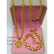 Korean Gold Sand Centipede SET, 70CM Neck Chain+LOVE Pendant, 1CM Wide Bracelet, SIZE PNJG