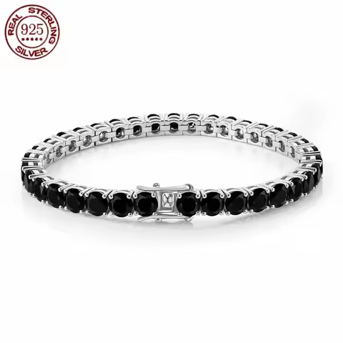 Factory Price Real S925 Sterling Silver Plated 18K Gold 5A Grade Zircon Black Tennis Bracelet for Me