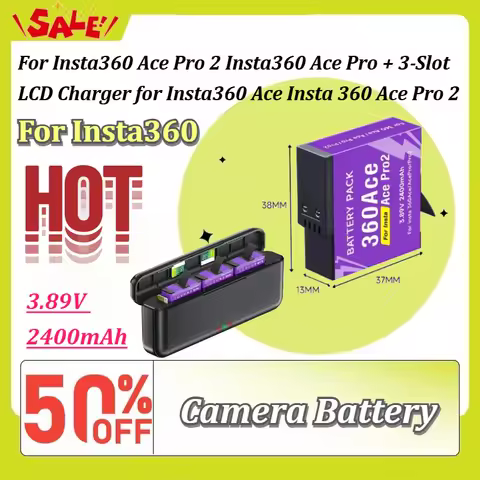New 2400mAh 3.89V Replacement Camera Battery + 3-Slot LCD Charger for Insta360 Ace Pro 2 Ace Pro Ace