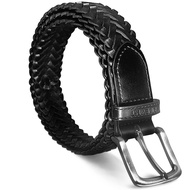 Nine West Mens Belt Vegan Leather Braided Dress Casual Everyday Belt 32mm Wide, Akron Black Belt Des