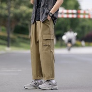 FNCXGE Trendy Trousers Men's Cotton Cargo Pants Multi-pocket Casual Pants Loose Straight Cargo Pants