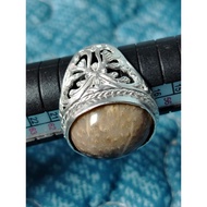Cincin Fossil Nibong Purba Asli Ikatan Alpaka Super Saiz 20
