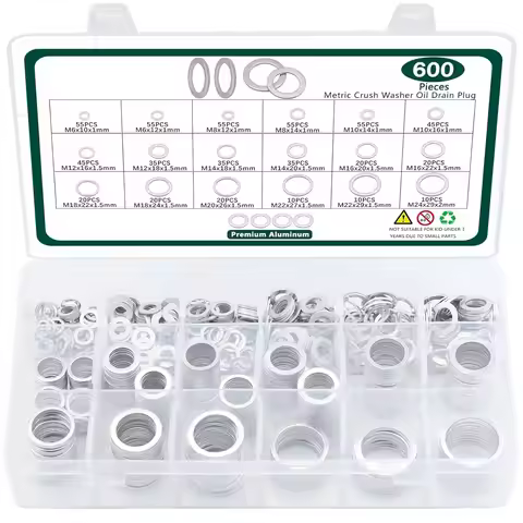 600Pcs 18 Sizes Drain Plug Gasket Assortment Kit Oil Pressure Washer Aluminum Crush Washer Set