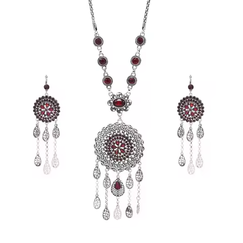 Women Jewelry Sets Rhinestones Tassel Carved Hollow Bohemian Ethnic Charms 2 PC Sets Statement Gypsi