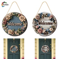 chulisia 2x Floral Welcome Signs Wooden Hanging Signs Home Decor 7.87inch Outside Round