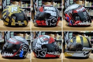 Helm Fullface motif KYT R10 motif black white red / KYT black doff gold / KYT rider venom